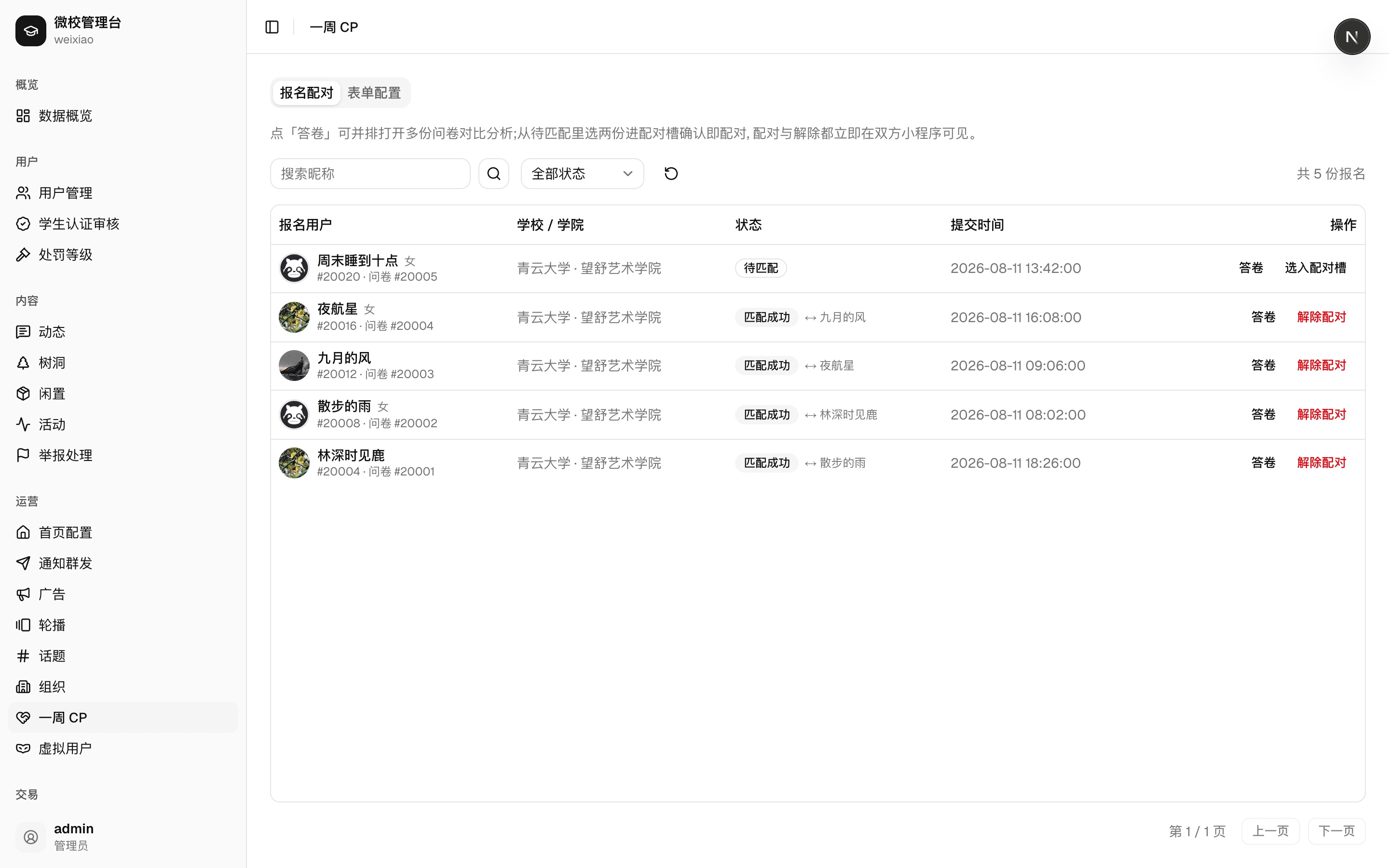 CP 配对工作台：待匹配与已配对一目了然，人来拍板